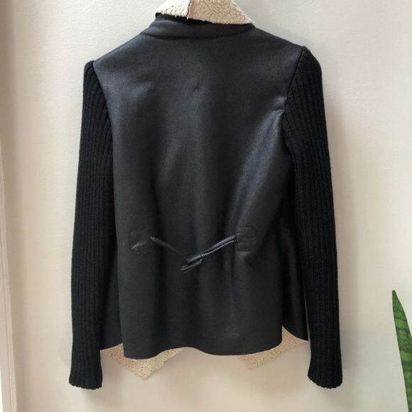 Sam Edelman Sherpa Lined Black Sweater wrap coat w Faux Leather/Shearling size S - Picture 9 of 11